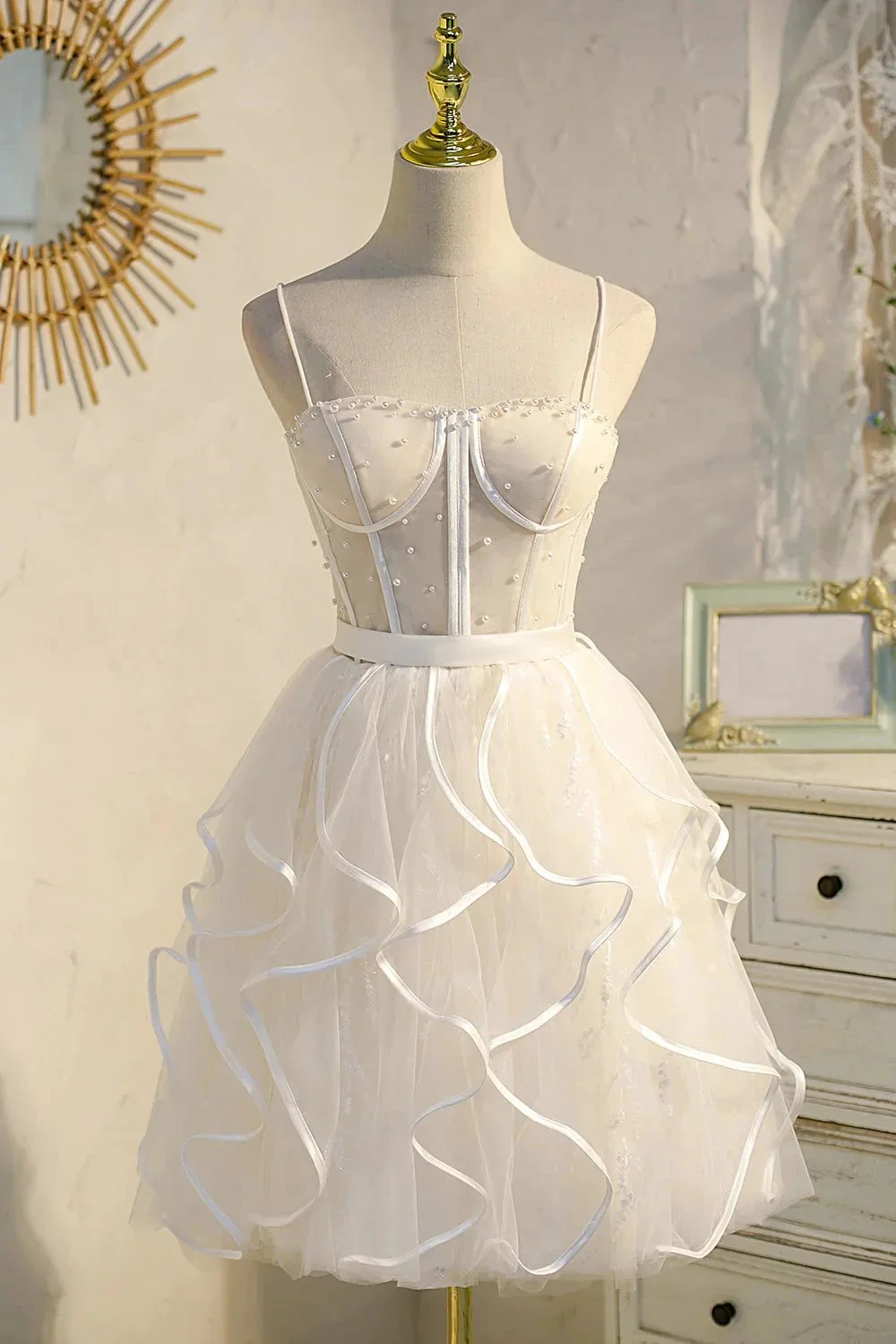 Champagne Spaghetti Straps Beading Tulle Princess Homecoming Dresses - Image 2