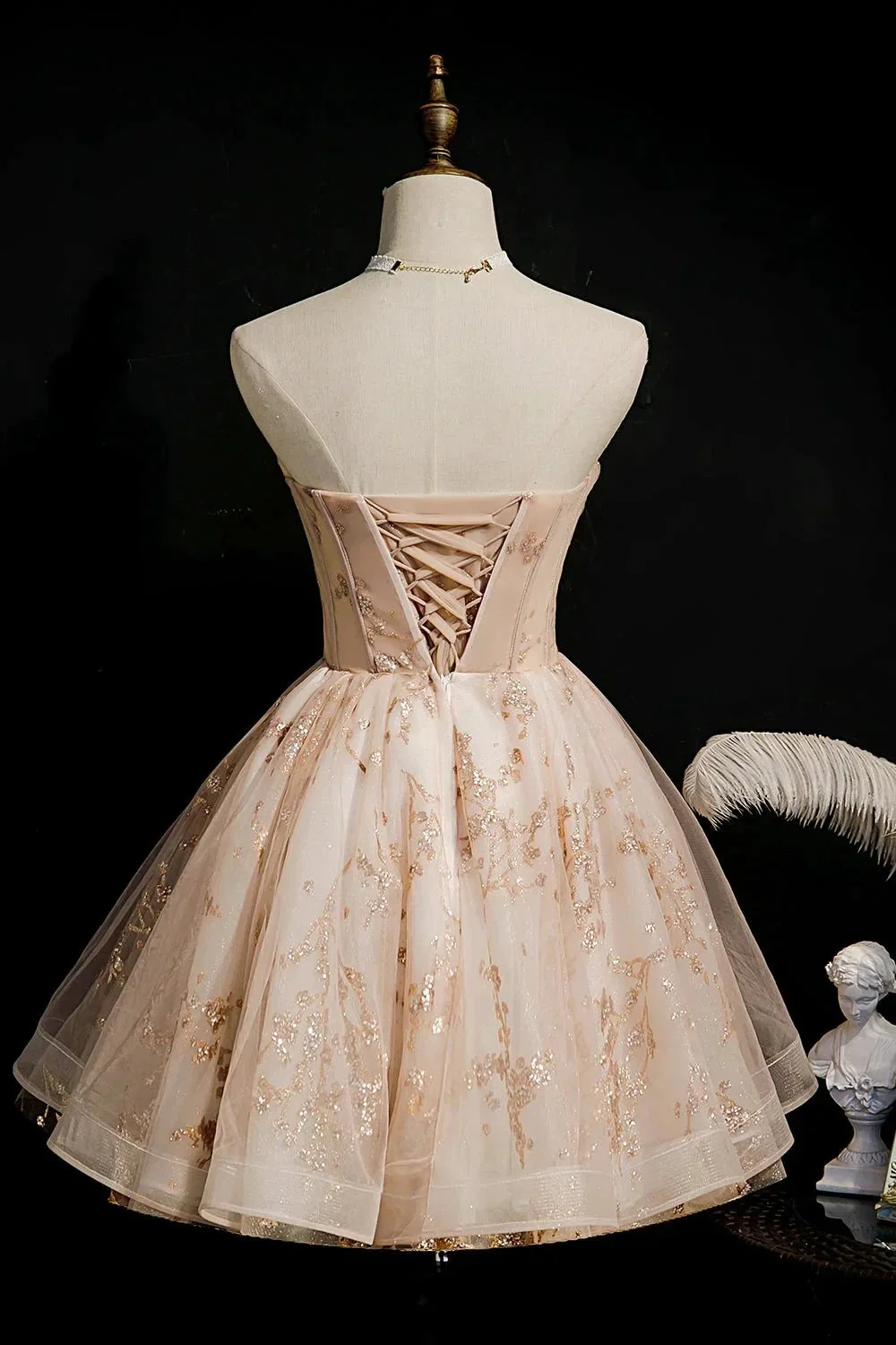 Champagne Strapless Sequins Tulle Short Homecoming Dresses - Image 4