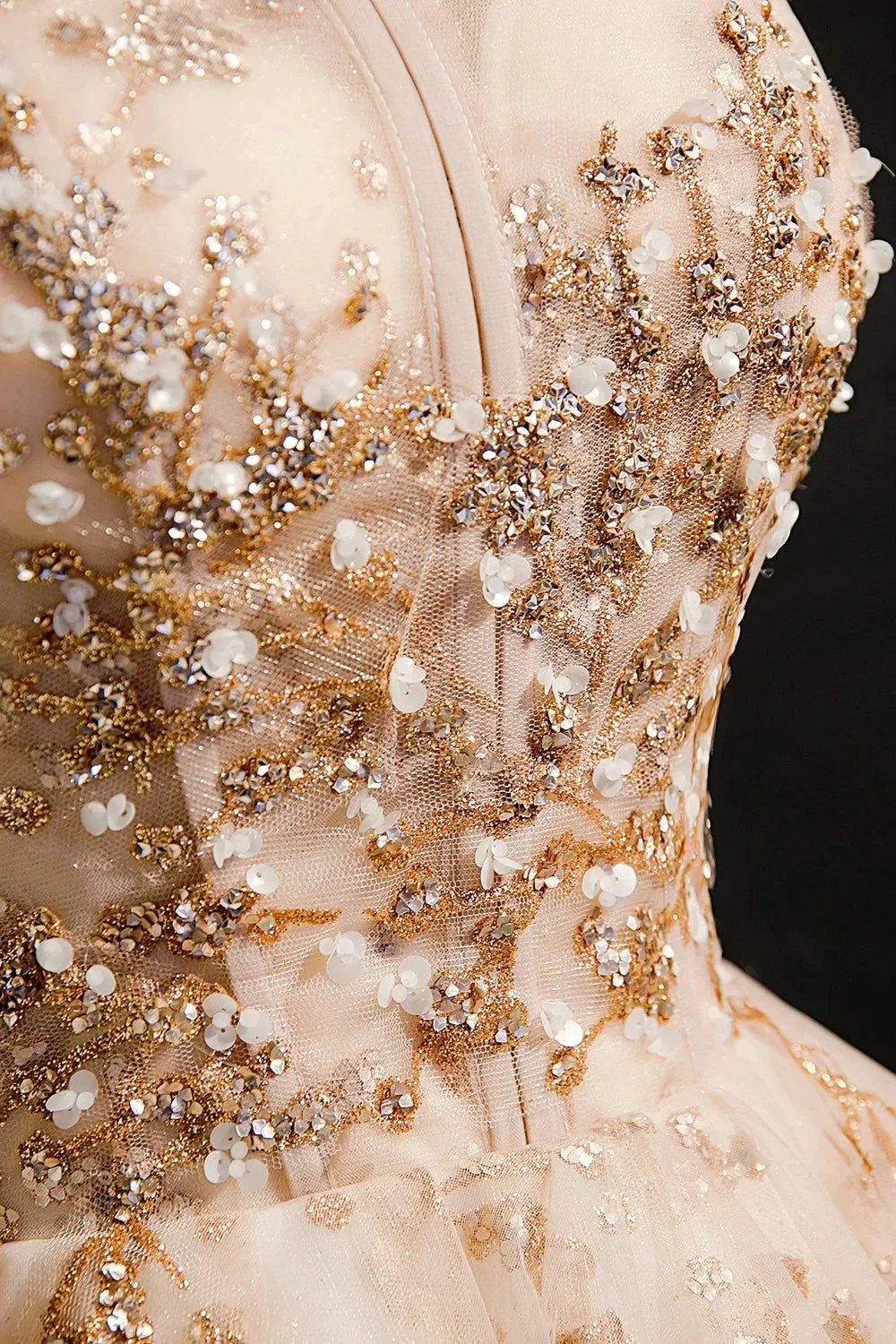 Champagne Strapless Sequins Tulle Short Homecoming Dresses - Image 5