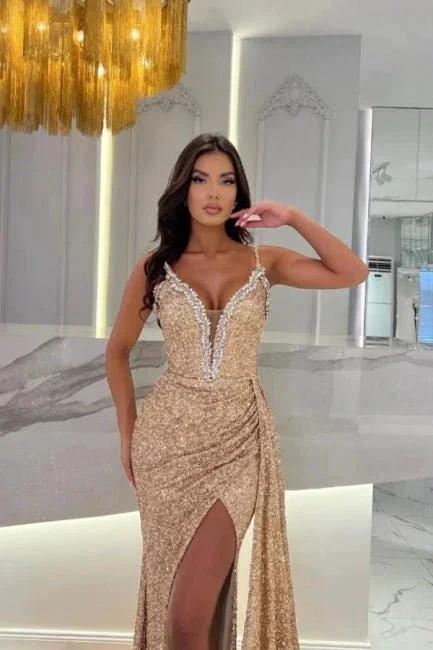 Champagne Sweetheart Luxury Satin Evening Dress with Ruffles - Image 2