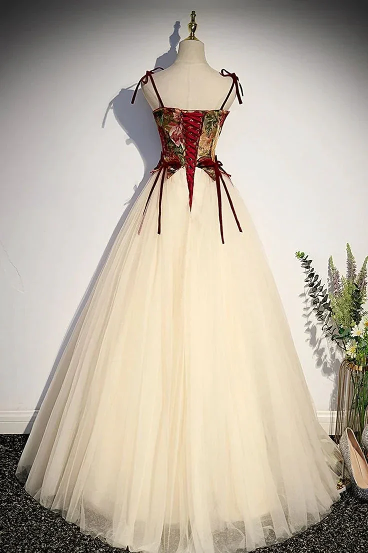 Champagne Tulle Spaghetti Strap Long Prom Dress  A Line Party Ball Gown Y7952 - Image 4
