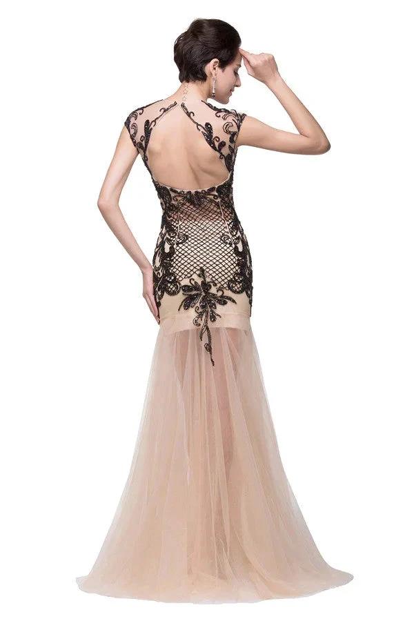 Champagne V-Neck Mermaid Floor-length Prom Dresses - Image 7