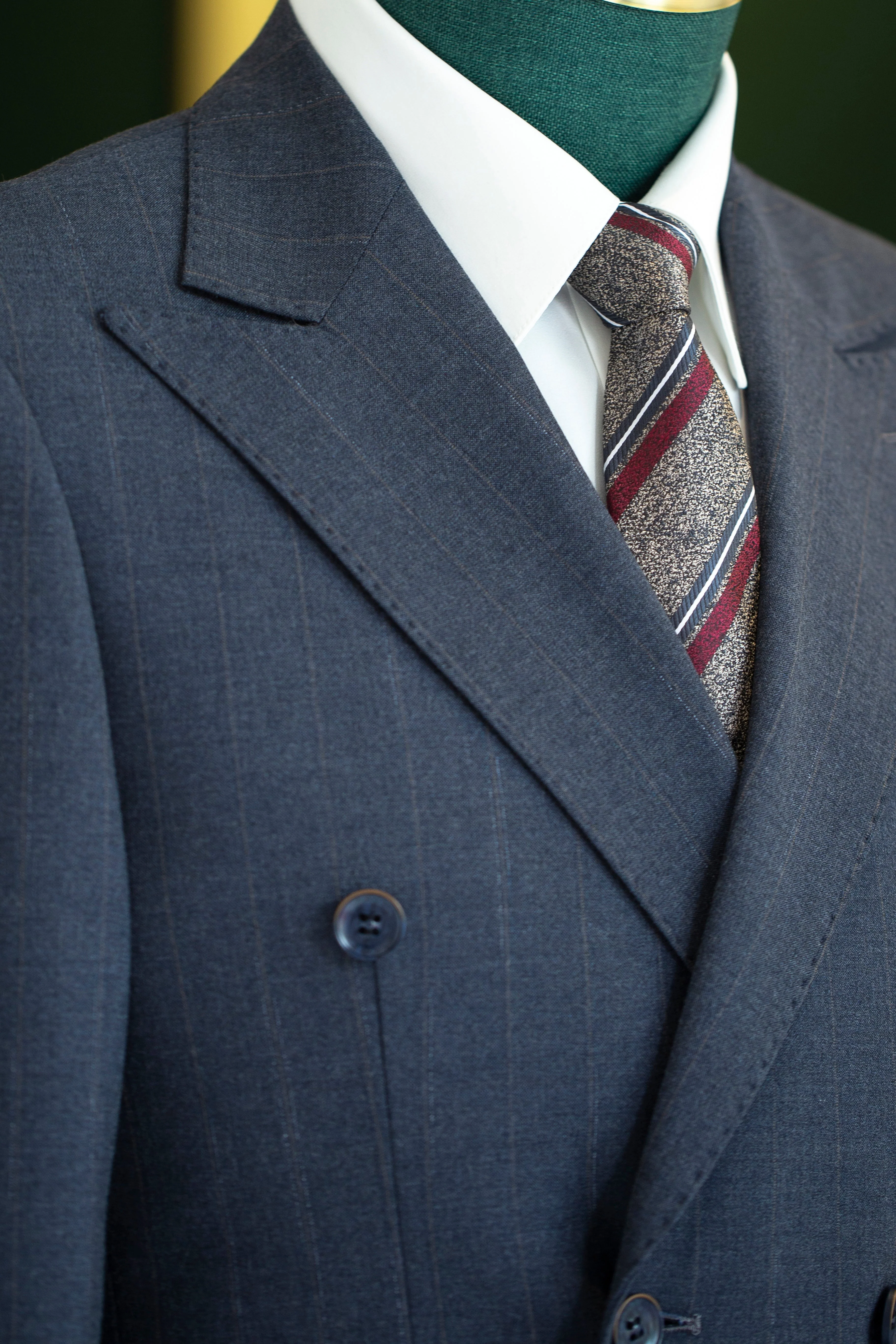 Charcoal Gold Pinstripe Double Breasted 3 Piece Wedding Suit Groomsmen - Image 2