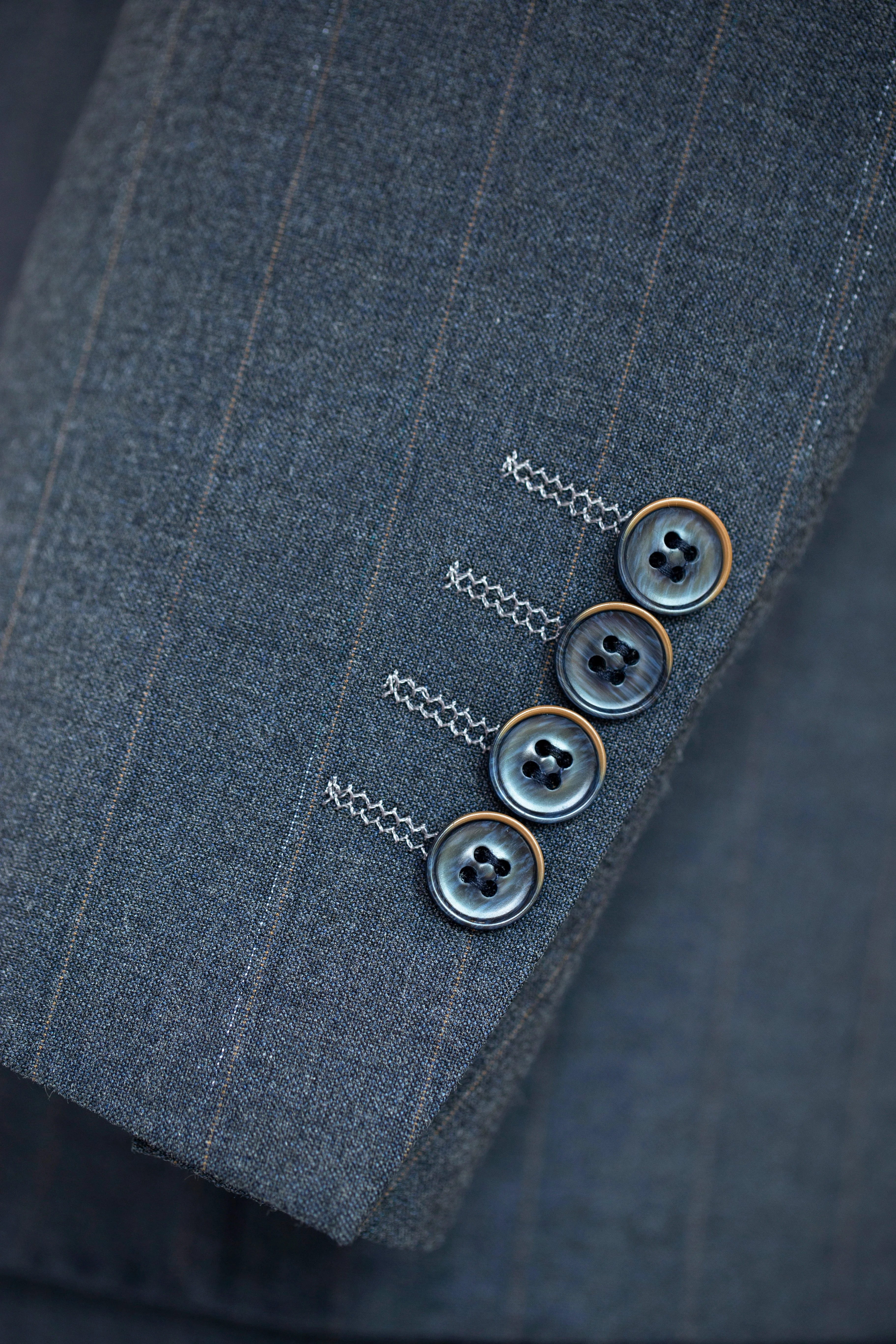 Charcoal Gold Pinstripe Double Breasted 3 Piece Wedding Suit Groomsmen - Image 3