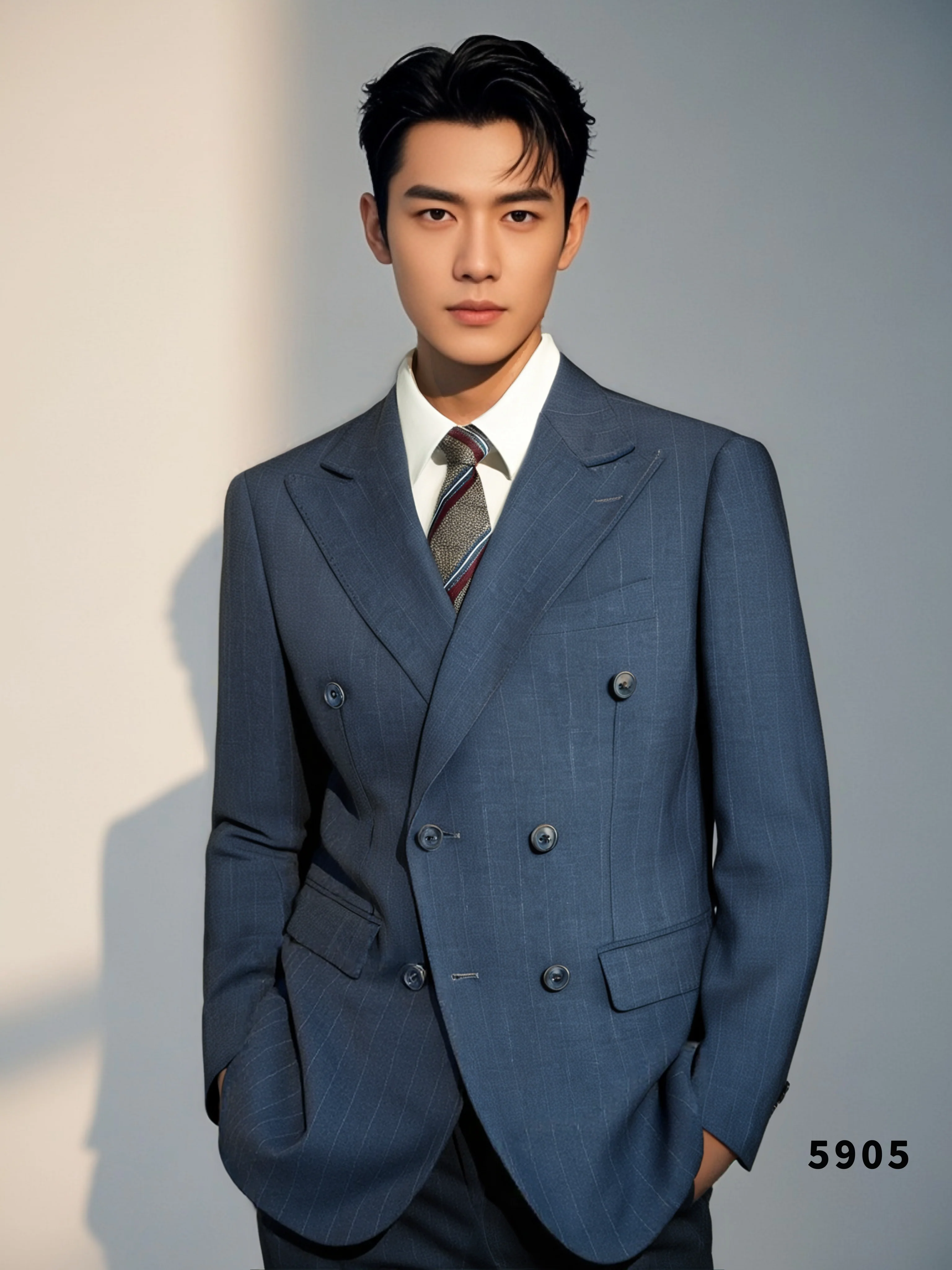 Charcoal Gold Pinstripe Double Breasted 3 Piece Wedding Suit Groomsmen - Image 4