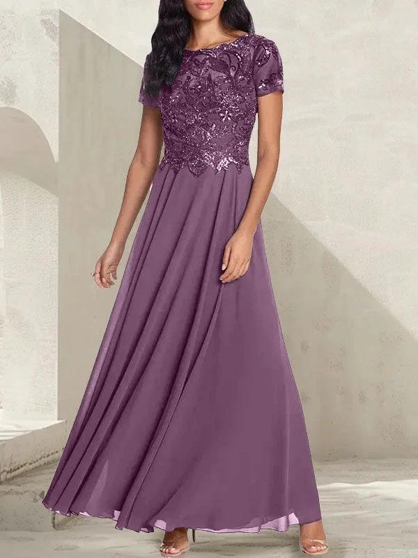 Charcoal Grey A-Line Scoop Long Mother of the Bride Dress With Beadings - Image 16