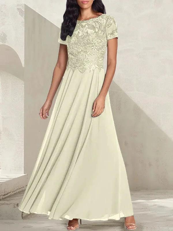 Charcoal Grey A-Line Scoop Long Mother of the Bride Dress With Beadings - Image 18
