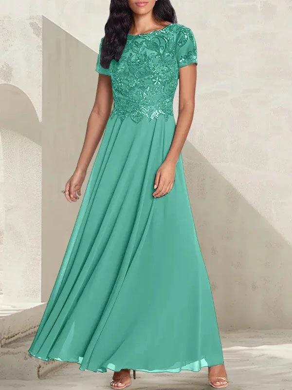 Charcoal Grey A-Line Scoop Long Mother of the Bride Dress With Beadings - Image 19