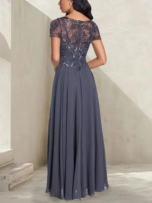 Charcoal Grey A-Line Scoop Long Mother of the Bride Dress With Beadings - Image 2