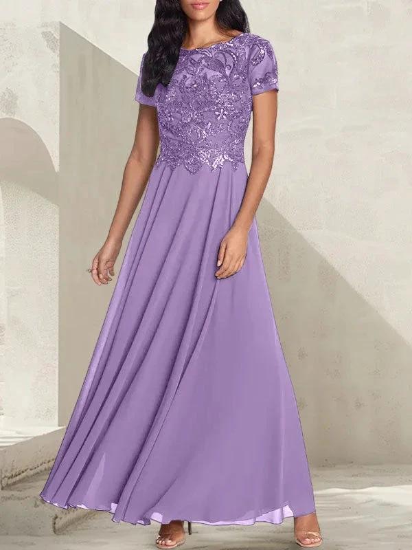 Charcoal Grey A-Line Scoop Long Mother of the Bride Dress With Beadings - Image 21