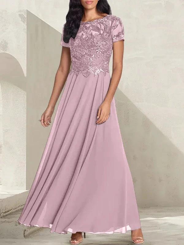 Charcoal Grey A-Line Scoop Long Mother of the Bride Dress With Beadings - Image 22