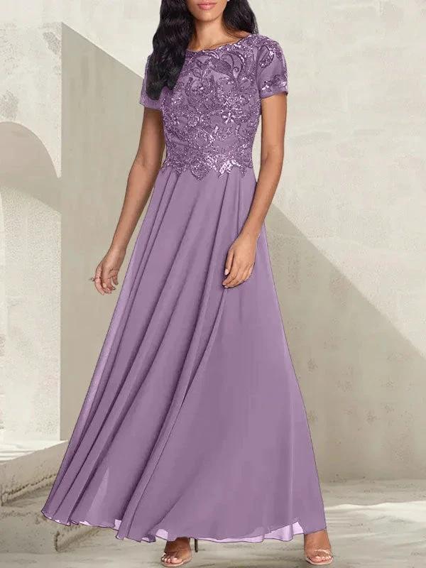 Charcoal Grey A-Line Scoop Long Mother of the Bride Dress With Beadings - Image 23