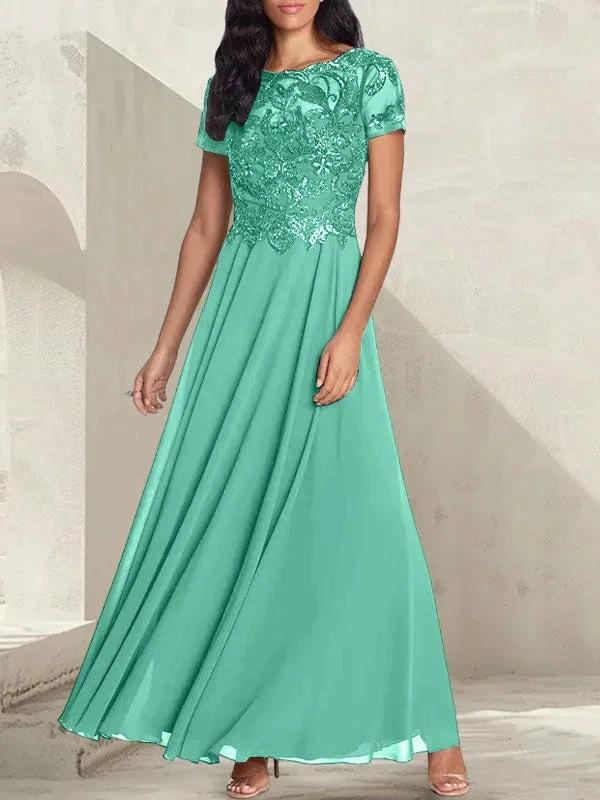 Charcoal Grey A-Line Scoop Long Mother of the Bride Dress With Beadings - Image 24