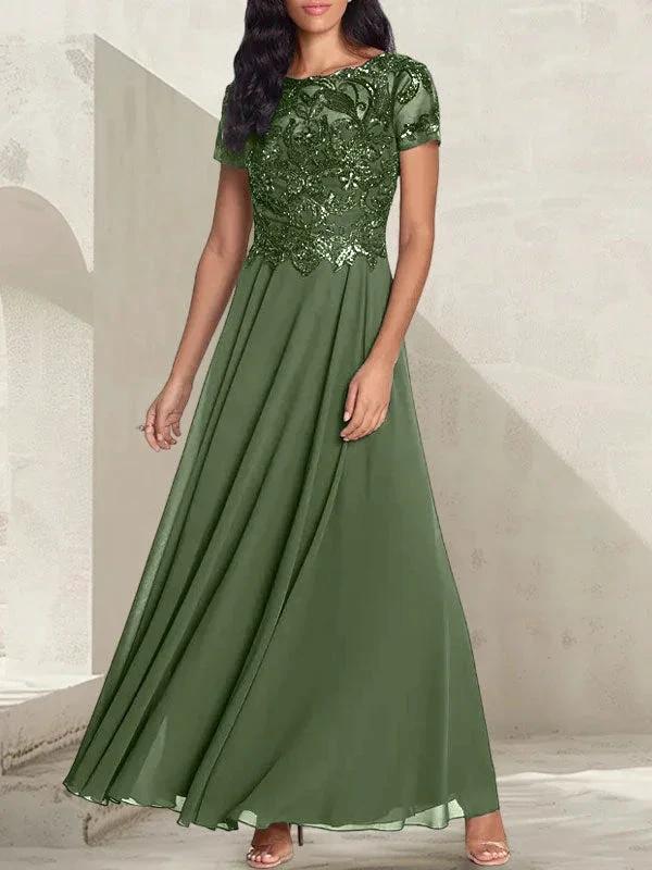 Charcoal Grey A-Line Scoop Long Mother of the Bride Dress With Beadings - Image 26