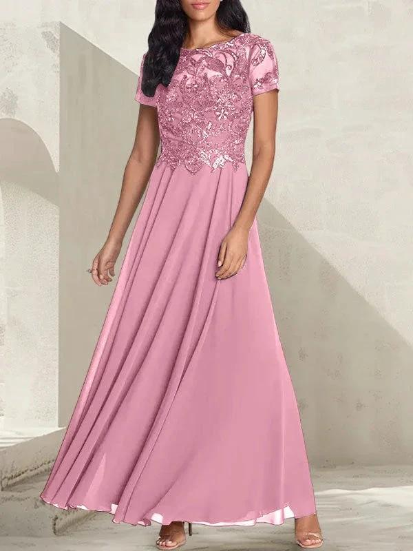 Charcoal Grey A-Line Scoop Long Mother of the Bride Dress With Beadings - Image 29