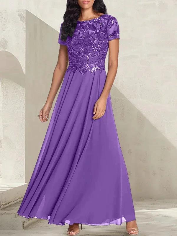Charcoal Grey A-Line Scoop Long Mother of the Bride Dress With Beadings - Image 30