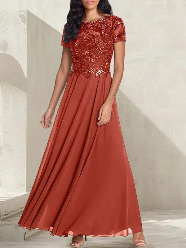 Charcoal Grey A-Line Scoop Long Mother of the Bride Dress With Beadings - Image 33