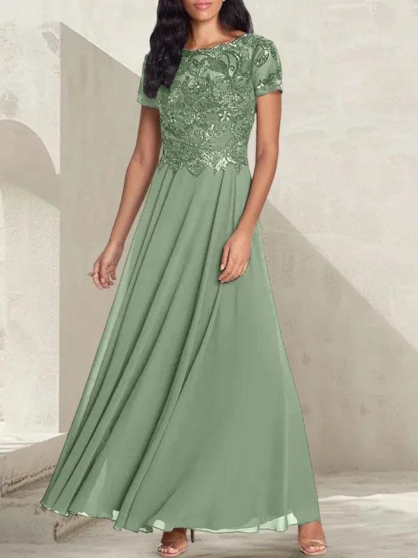 Charcoal Grey A-Line Scoop Long Mother of the Bride Dress With Beadings - Image 34