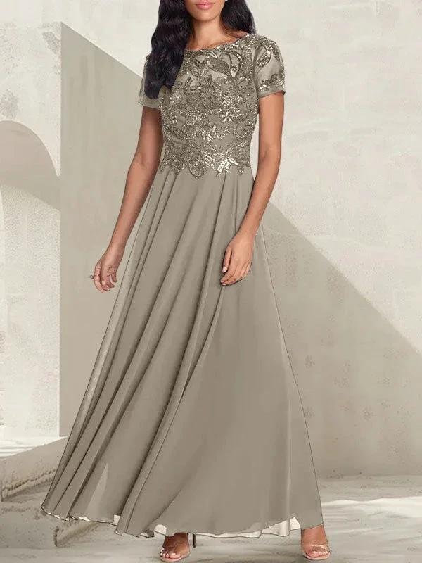 Charcoal Grey A-Line Scoop Long Mother of the Bride Dress With Beadings - Image 35