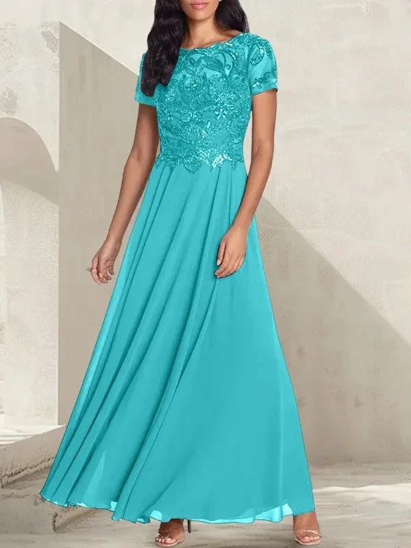 Charcoal Grey A-Line Scoop Long Mother of the Bride Dress With Beadings - Image 37