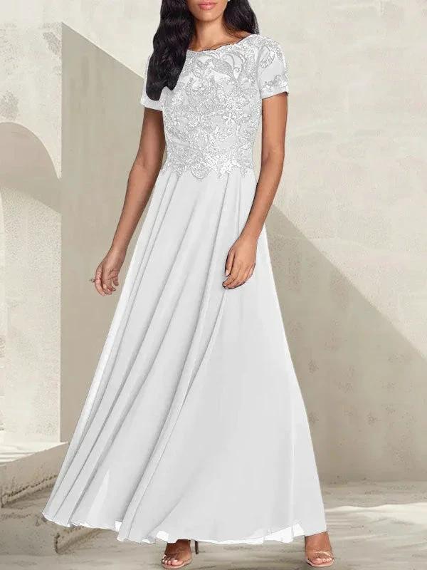 Charcoal Grey A-Line Scoop Long Mother of the Bride Dress With Beadings - Image 38