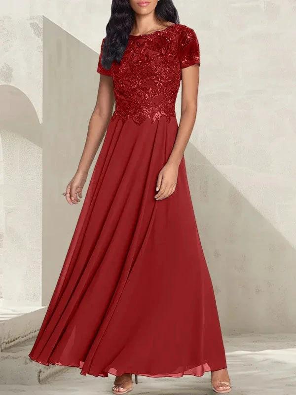 Charcoal Grey A-Line Scoop Long Mother of the Bride Dress With Beadings - Image 39