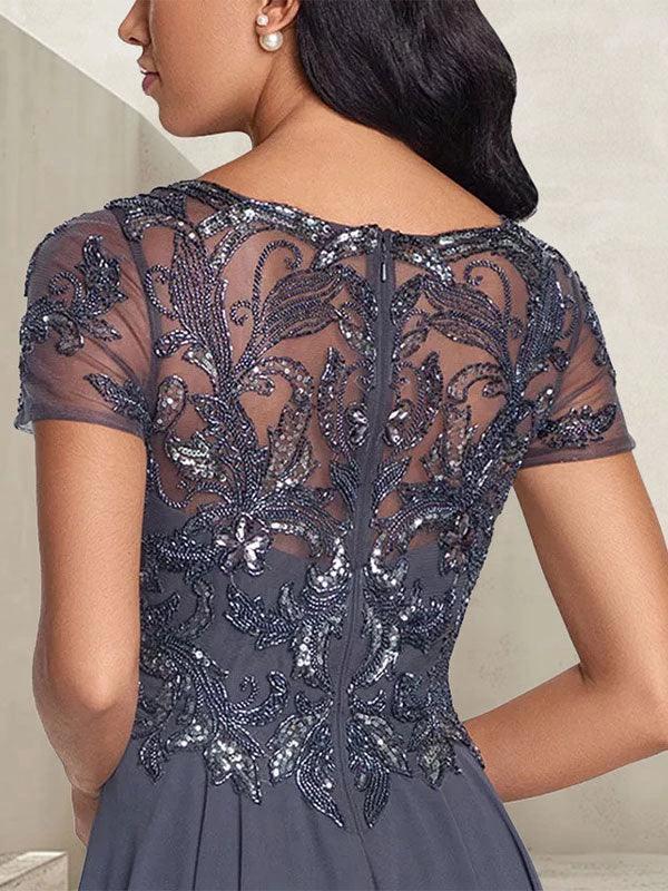 Charcoal Grey A-Line Scoop Long Mother of the Bride Dress With Beadings - Image 4