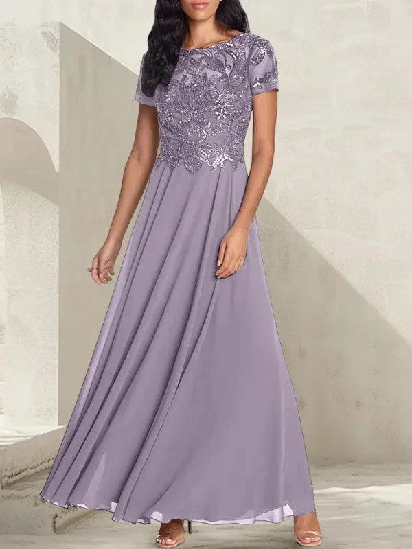 Charcoal Grey A-Line Scoop Long Mother of the Bride Dress With Beadings - Image 40