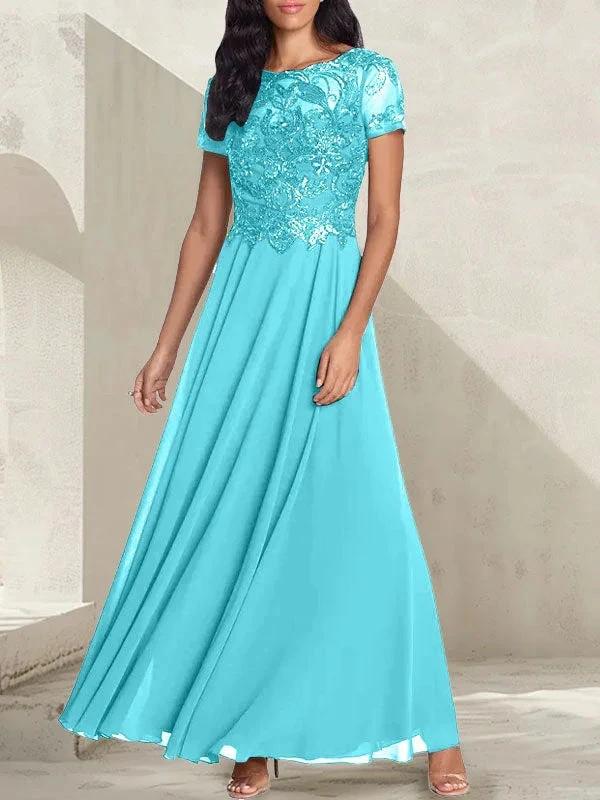 Charcoal Grey A-Line Scoop Long Mother of the Bride Dress With Beadings - Image 5