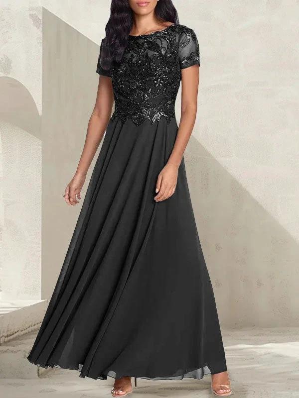 Charcoal Grey A-Line Scoop Long Mother of the Bride Dress With Beadings - Image 6