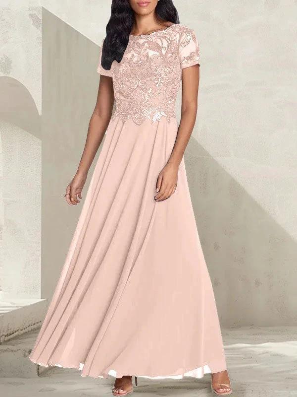 Charcoal Grey A-Line Scoop Long Mother of the Bride Dress With Beadings - Image 8