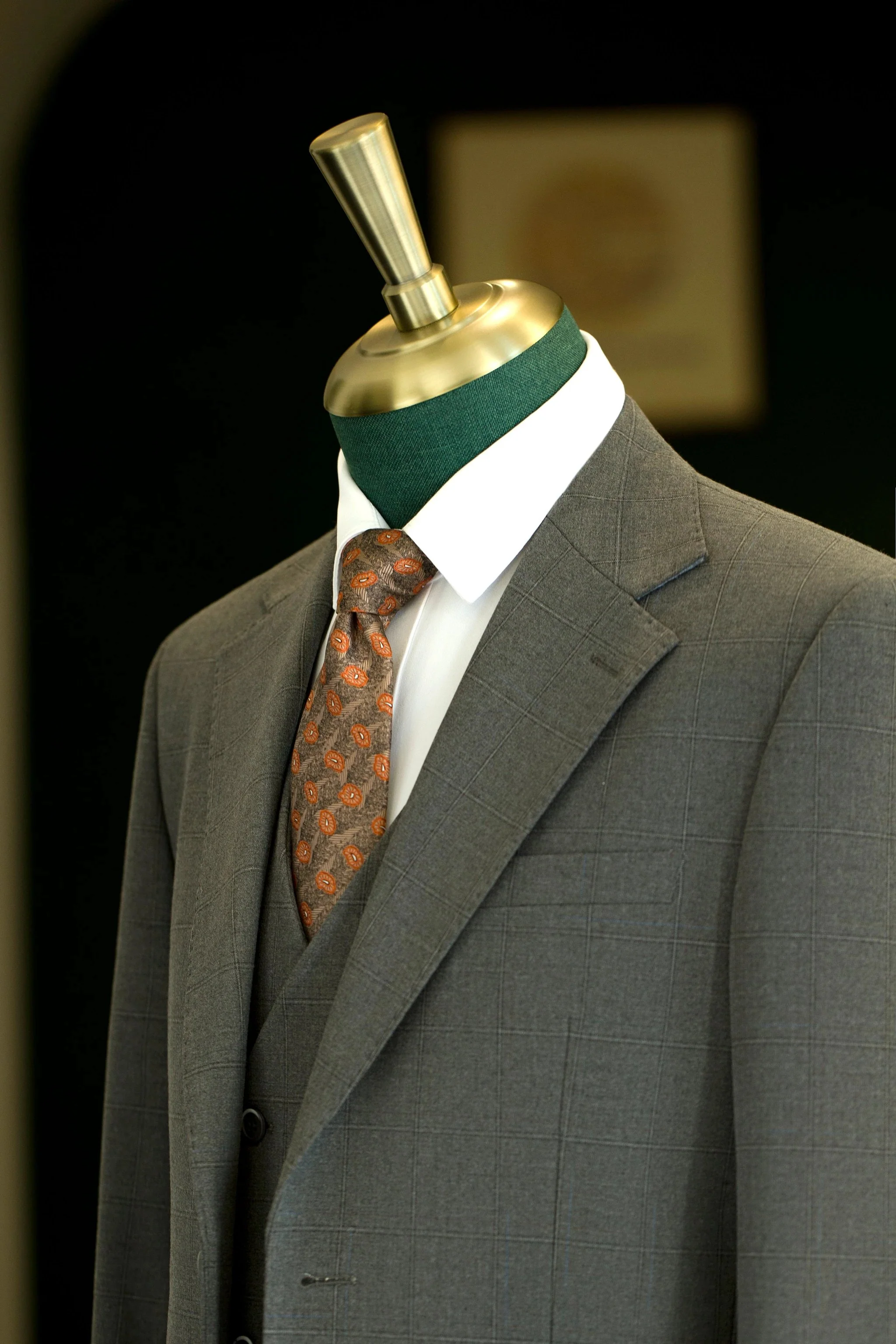 Charcoal Grey Windowpane Wool Three Piece Wedding Suit for Groom - Image 2