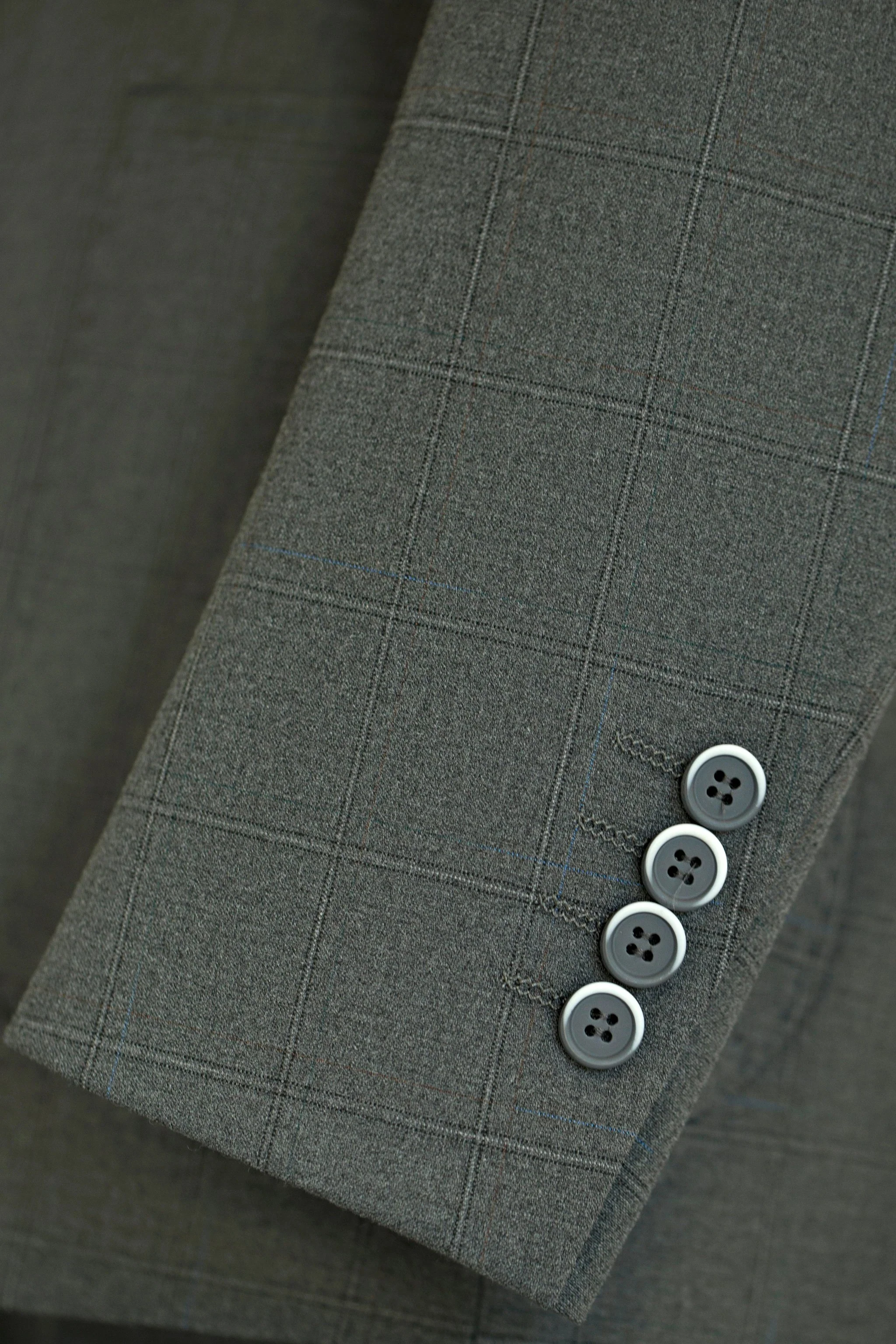 Charcoal Grey Windowpane Wool Three Piece Wedding Suit for Groom - Image 3