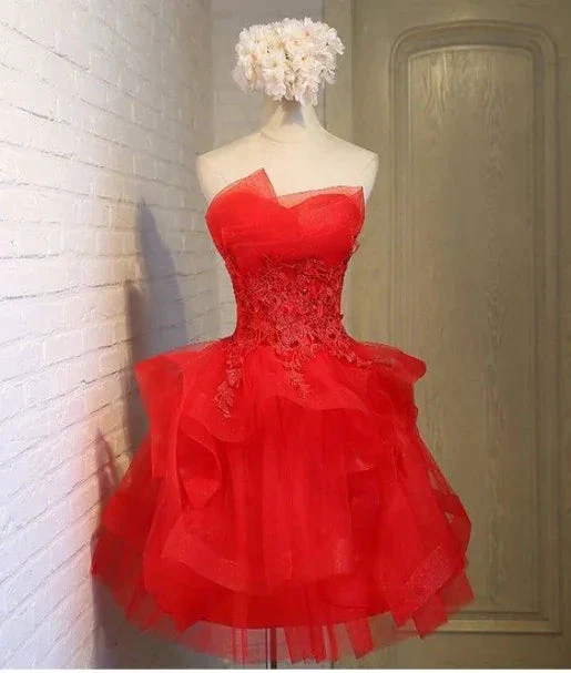 Charming A-line lace strapless short homecoming dresses Y1107 - Image 2