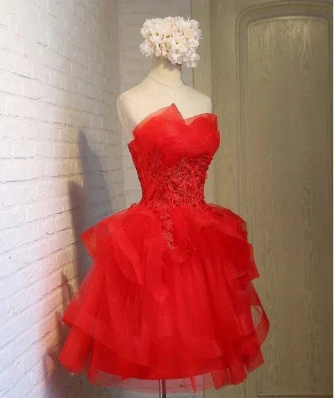 Charming A-line lace strapless short homecoming dresses Y1107 - Image 3