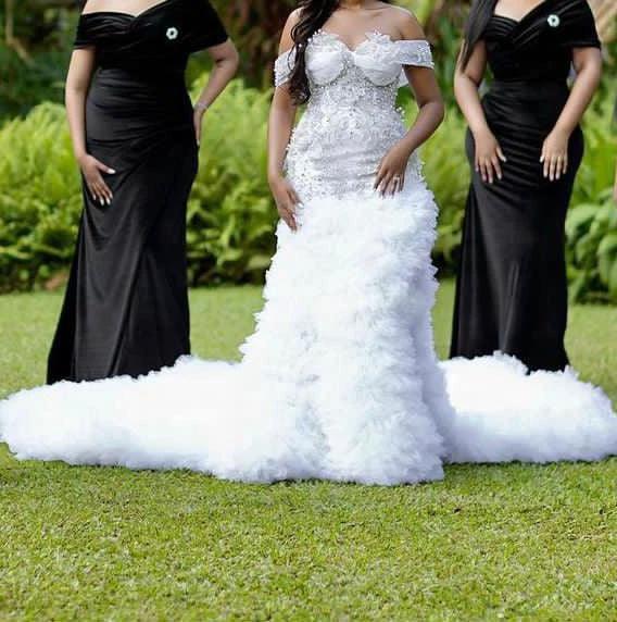 Charming A-line Off the Shoulder Wedding Dress with Chapel Train - Image 3
