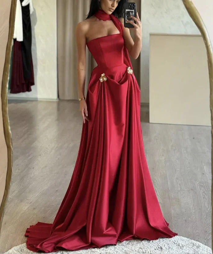 Charming A-Line Satin Burgundy Long Prom Dress Strapless Evening Dress Y8046 - Image 3