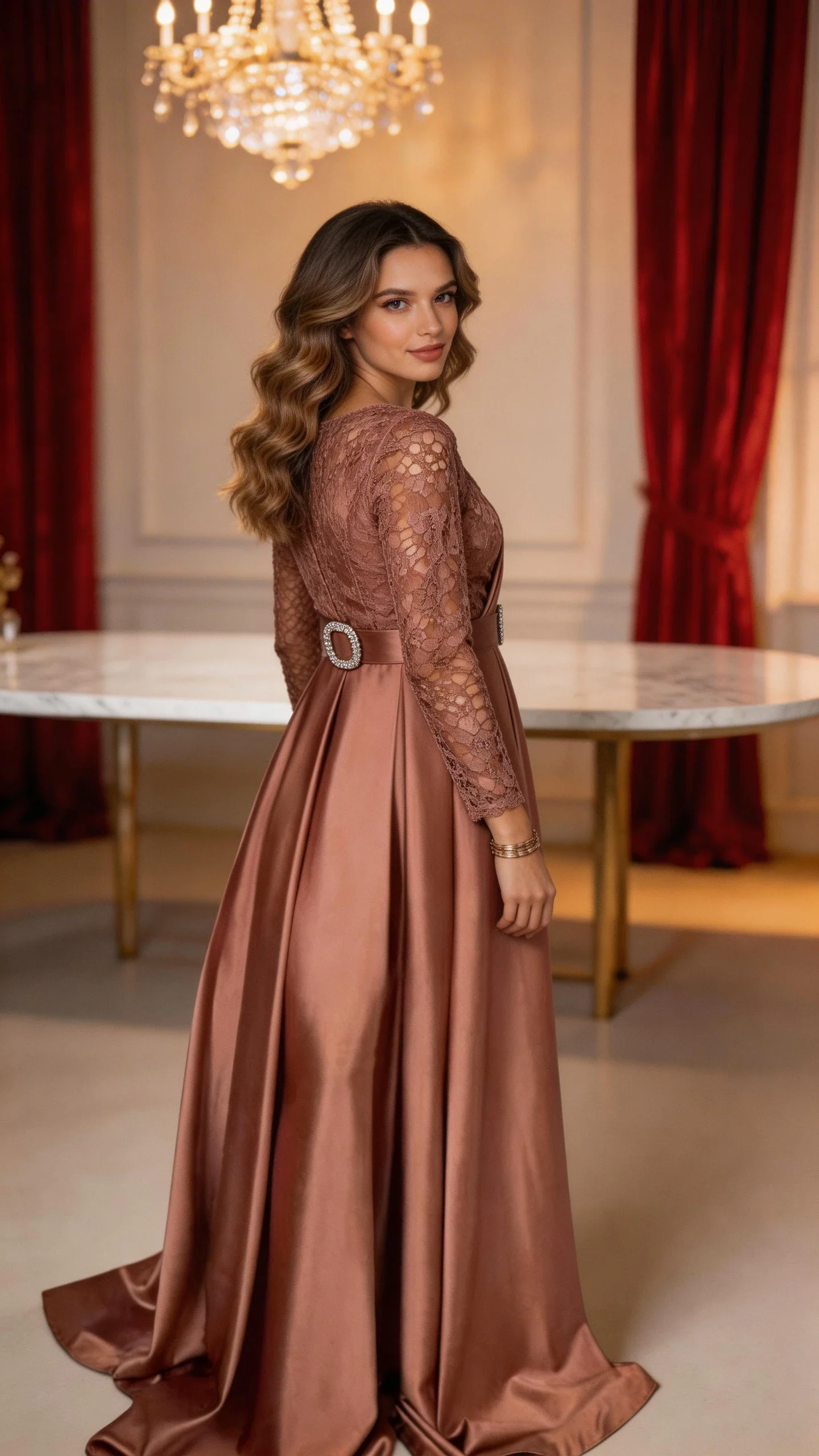 Charming A-line Satin Evening Dress With Long Sleeves Fashion Evening Gown Y4992 - Image 3