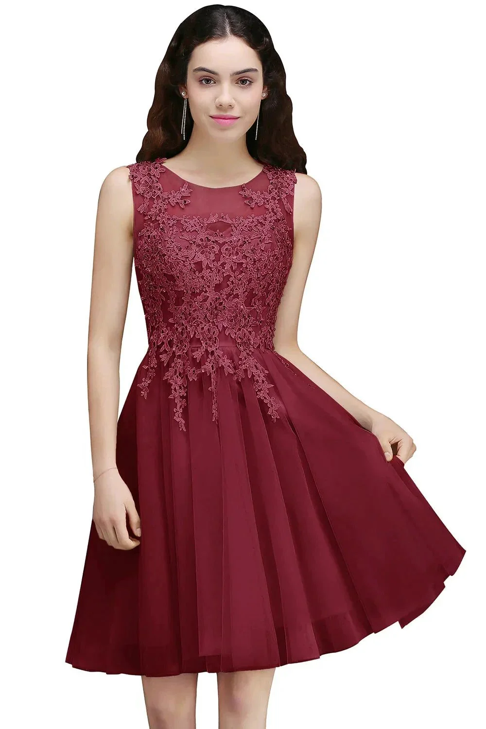 Charming A-Line Scoop Sleeveless Appliques Lace Short Bridesmaid Dresses - Image 4
