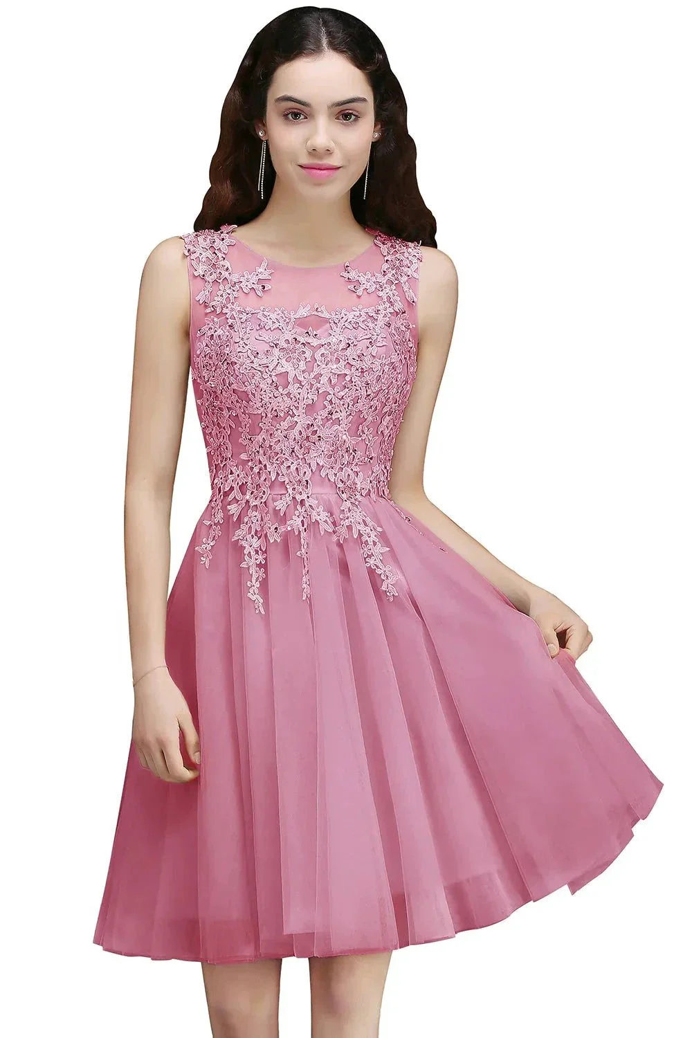 Charming A-Line Scoop Sleeveless Appliques Lace Short Bridesmaid Dresses - Image 5