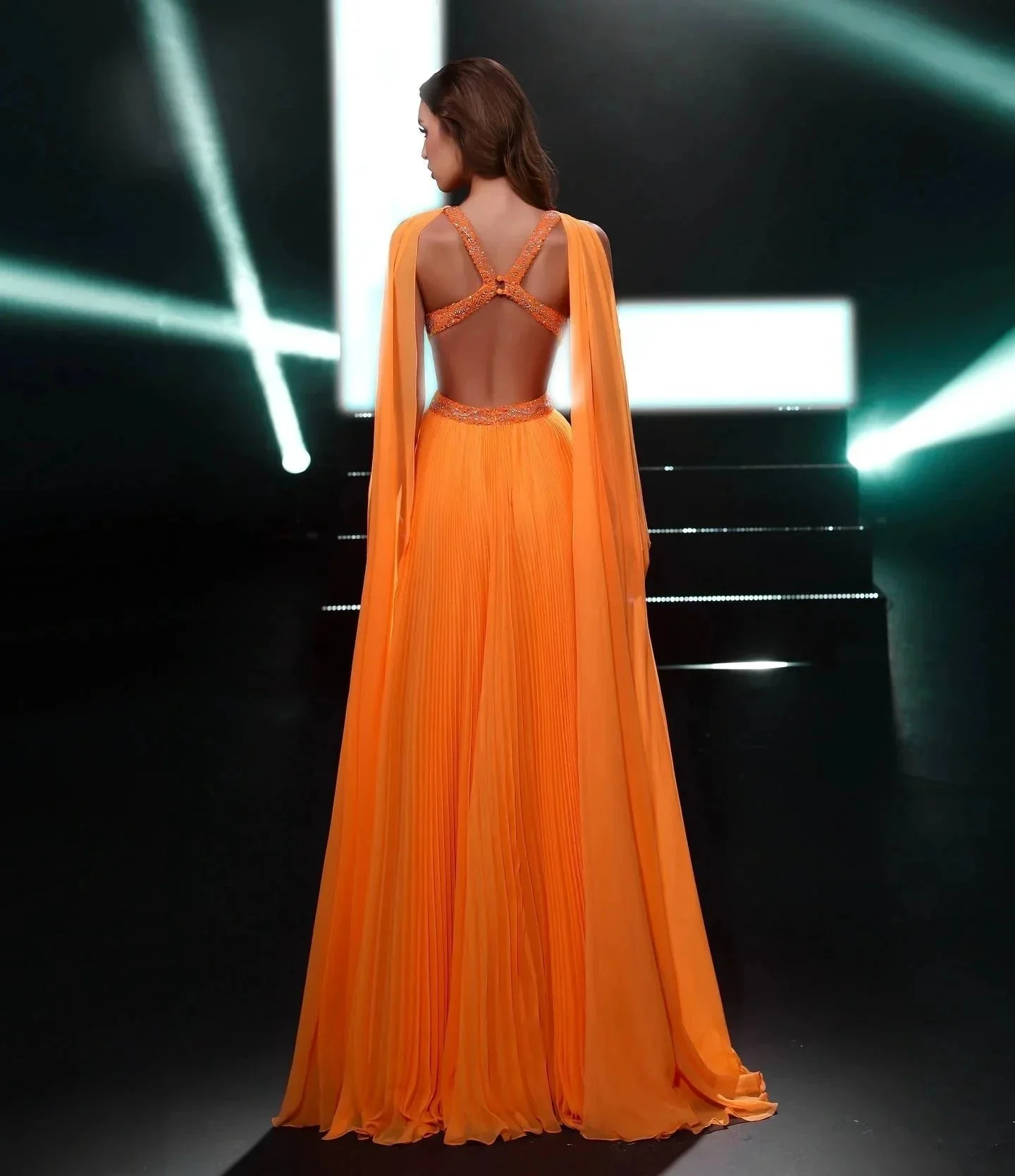 Charming A-line Scoop Sleeveless Ruffles Chiffon Split Front Prom Dresses - Image 2