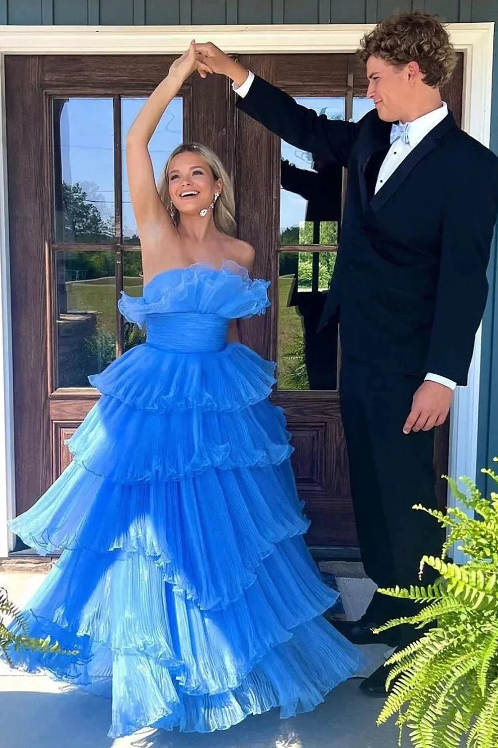 Charming A Line Strapless Blue Long Prom Dress with Ruffles PSK492 - Image 3