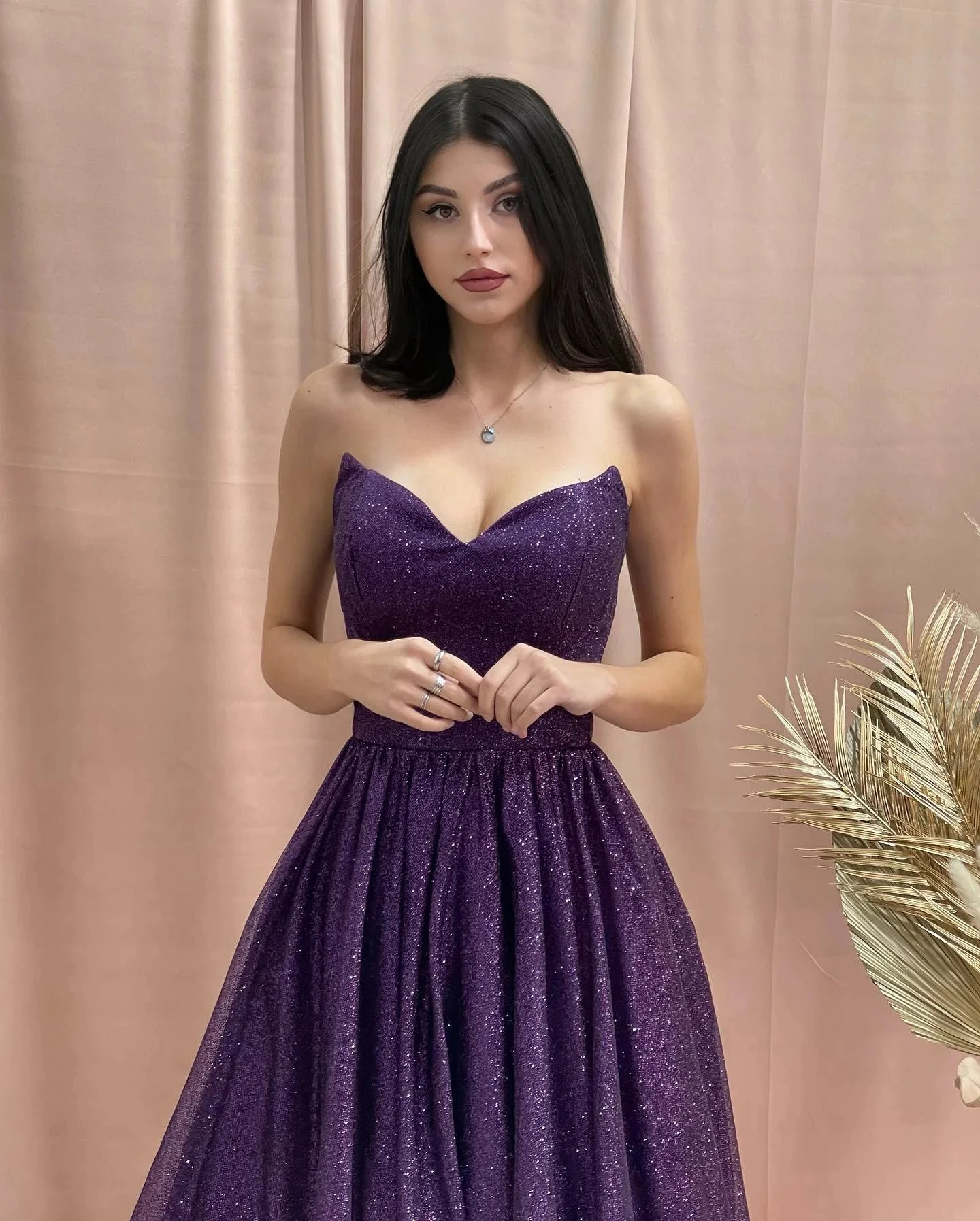 charming a-line strapless sleeveless sequined satin prom dress - Image 2