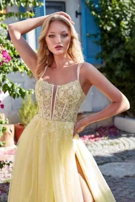 Charming A-Line Tulle Lace Spaghetti Straps Sleeveless Prom Dresses With Split Front - Image 2