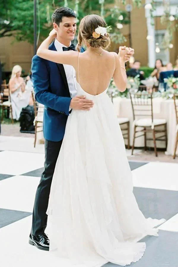Charming A Line V Neck Backless Ivory Tulle Wedding Dresses  WD329 - Image 2