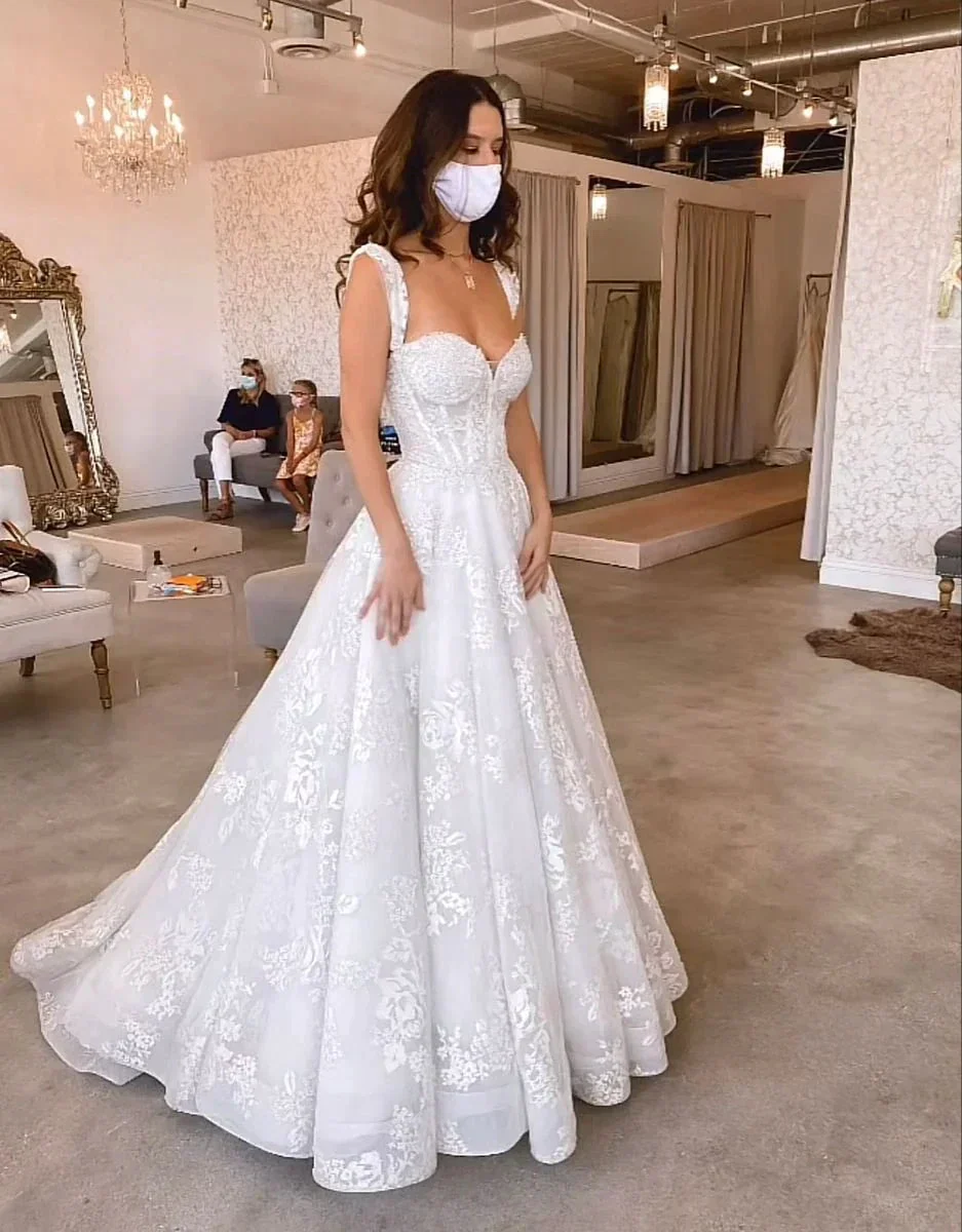 Charming A-line White Tulle Lace Wedding Dress,White Bridal Dress Y2242 - Image 2