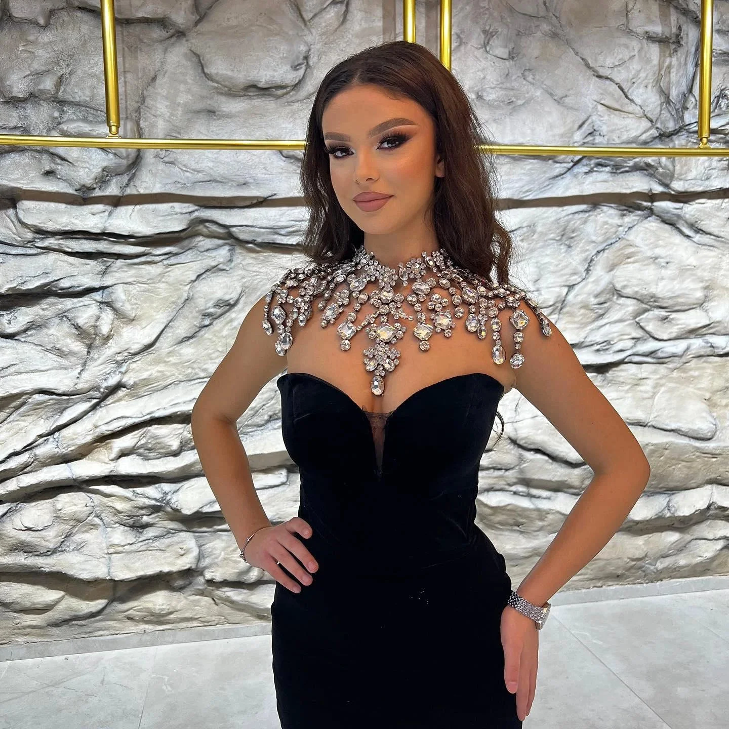Charming Black Ankle-Length V-Neck Sleeveless Mermaid Prom Dress - Image 3