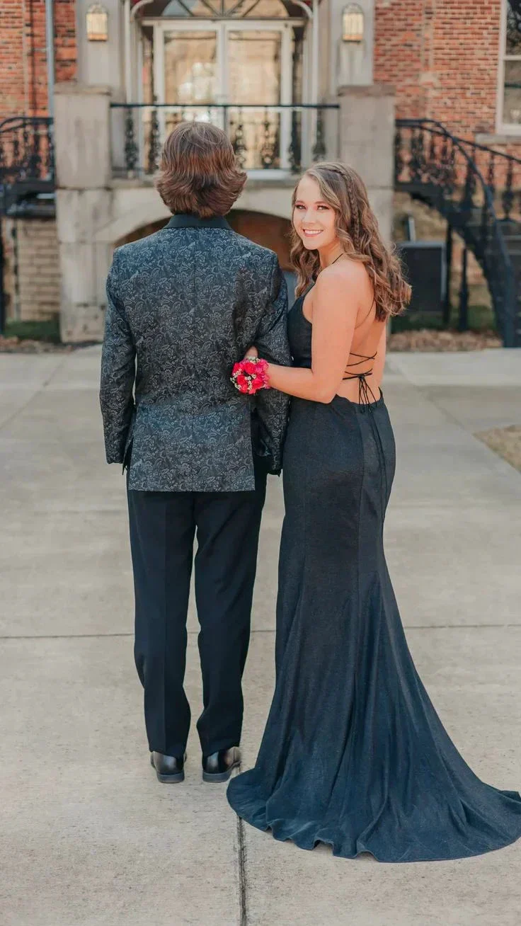 Charming Black Lace-up Back Sheath Prom Dress With Split Black Evening Dress Gala Dress Y5411 - Image 3