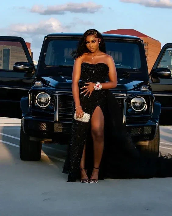 Charming Black Sequins Long Evening Dress with Split Y4270 - Image 2