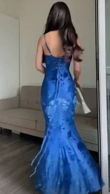 Charming Blue Print Mermaid Long Evening Dress Prom Dress Y7490 - Image 2